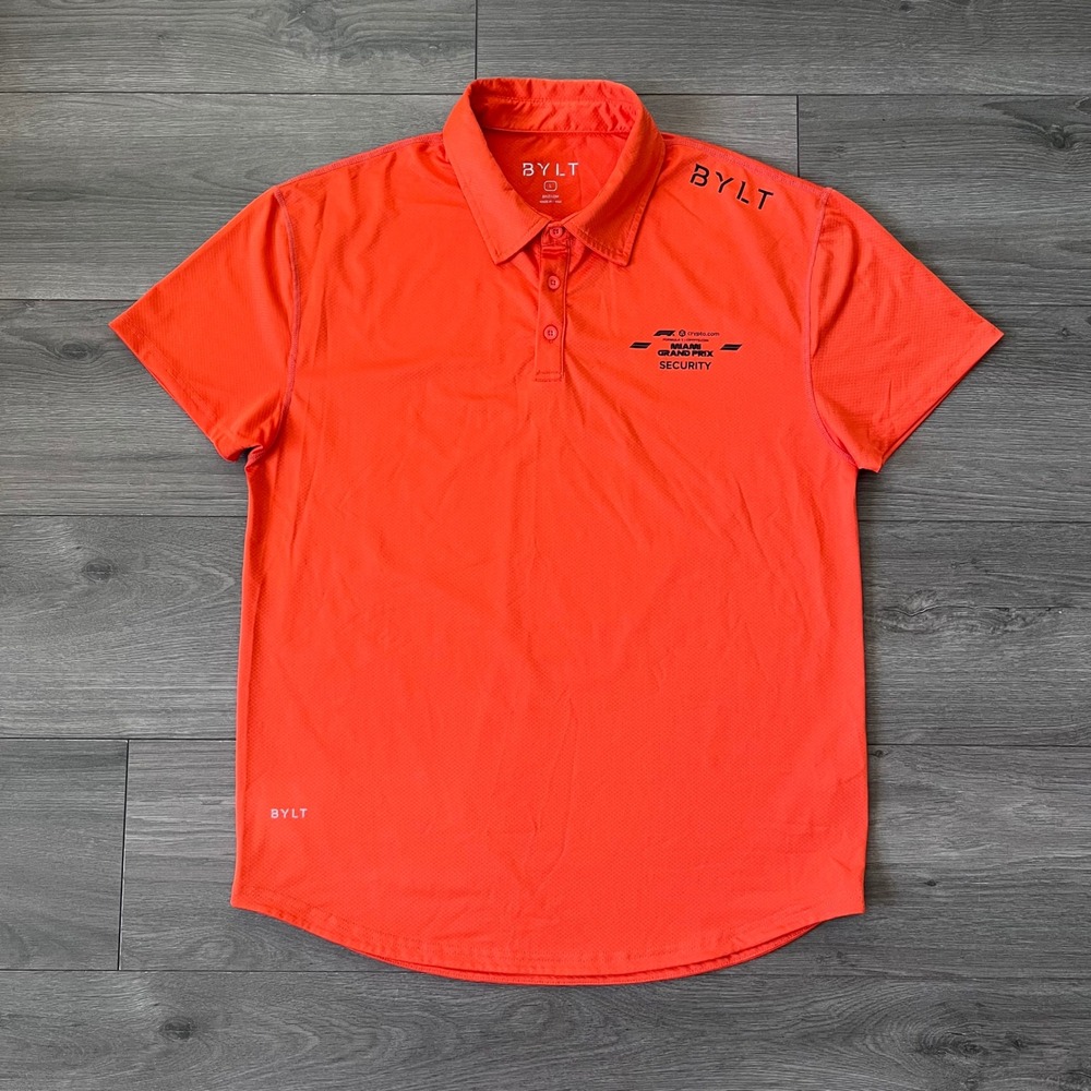 BYLT F1 Miami Grand Prix Security Polo Shirt Mens Large Orange Performance L